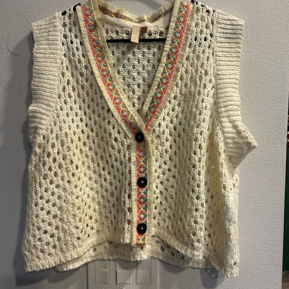 Pilcro Sweaters - Pilcro Cream Cardigan with Chunky Knit and Decorative Trim